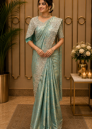 Aqua Blue Tissue Kanjeevaram saree